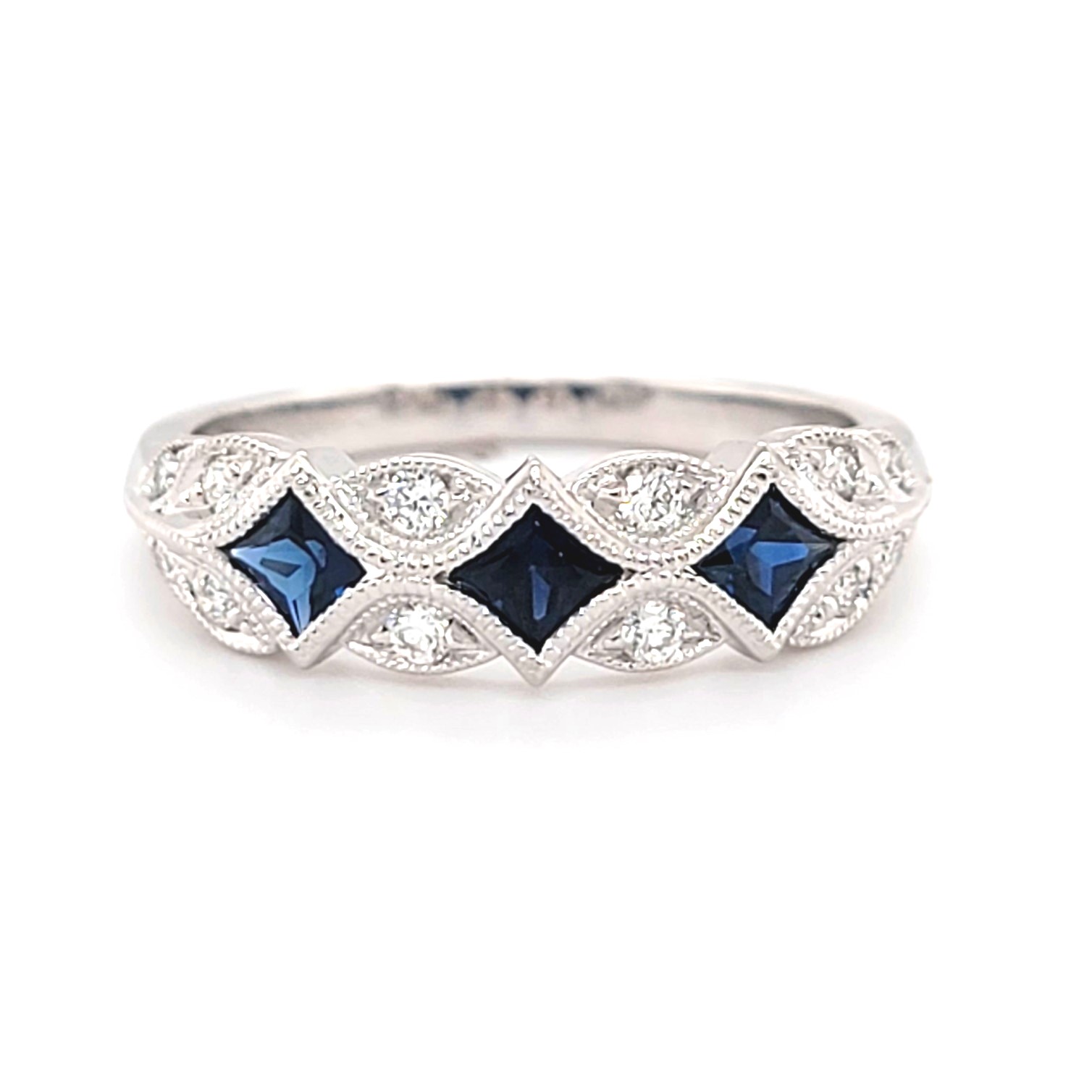 2.15ct Blue Sapphire and 5.24ct Diamond Ring in 18K White Gold